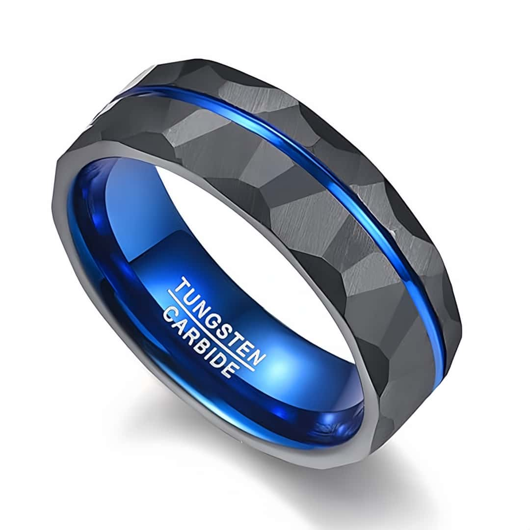 Hammer Forged Blue 2024 Titanium Ring