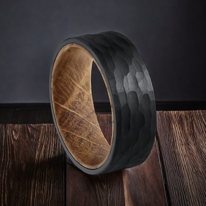 8mm Black Tungsten Hammer Nordic Wood Ring | Men's Wedding Bands