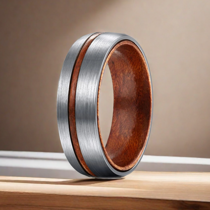 8mm Titanium inlaid Nordic Wood Silver Men's Ring