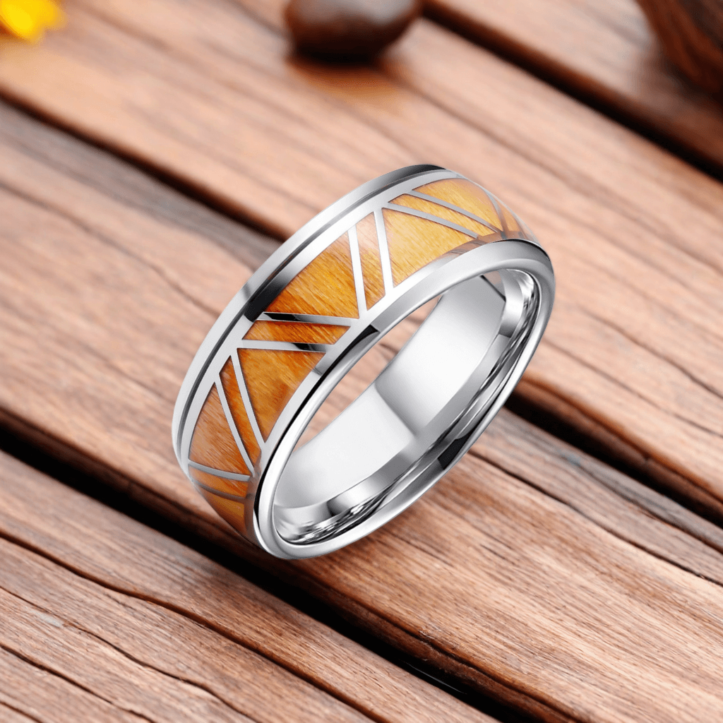 8mm Titanium Apricot Yellow Victory Wood Ring | Men's Wedding Bands