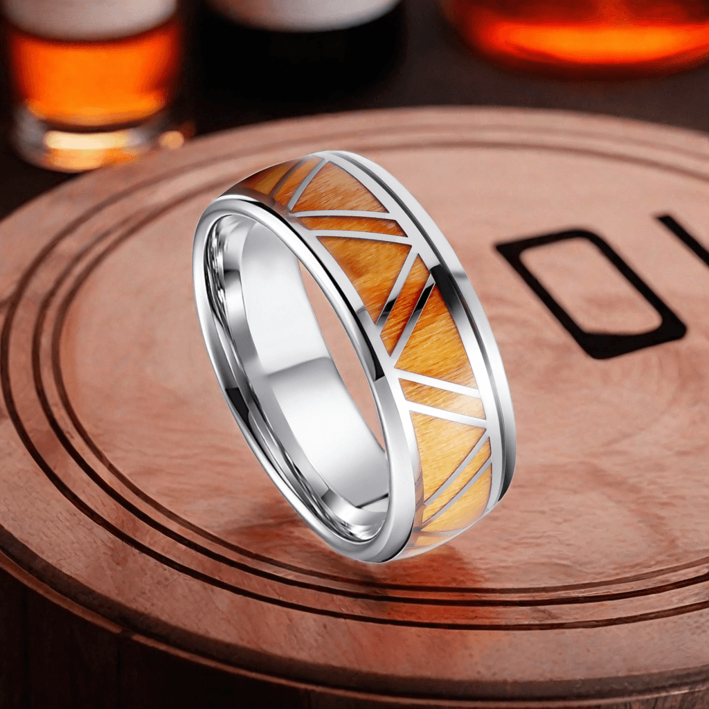 8mm Titanium Apricot Yellow Victory Wood Ring | Men's Wedding Bands