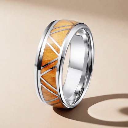 8mm Titanium Apricot Yellow Victory Wood Ring | Men's Wedding Bands