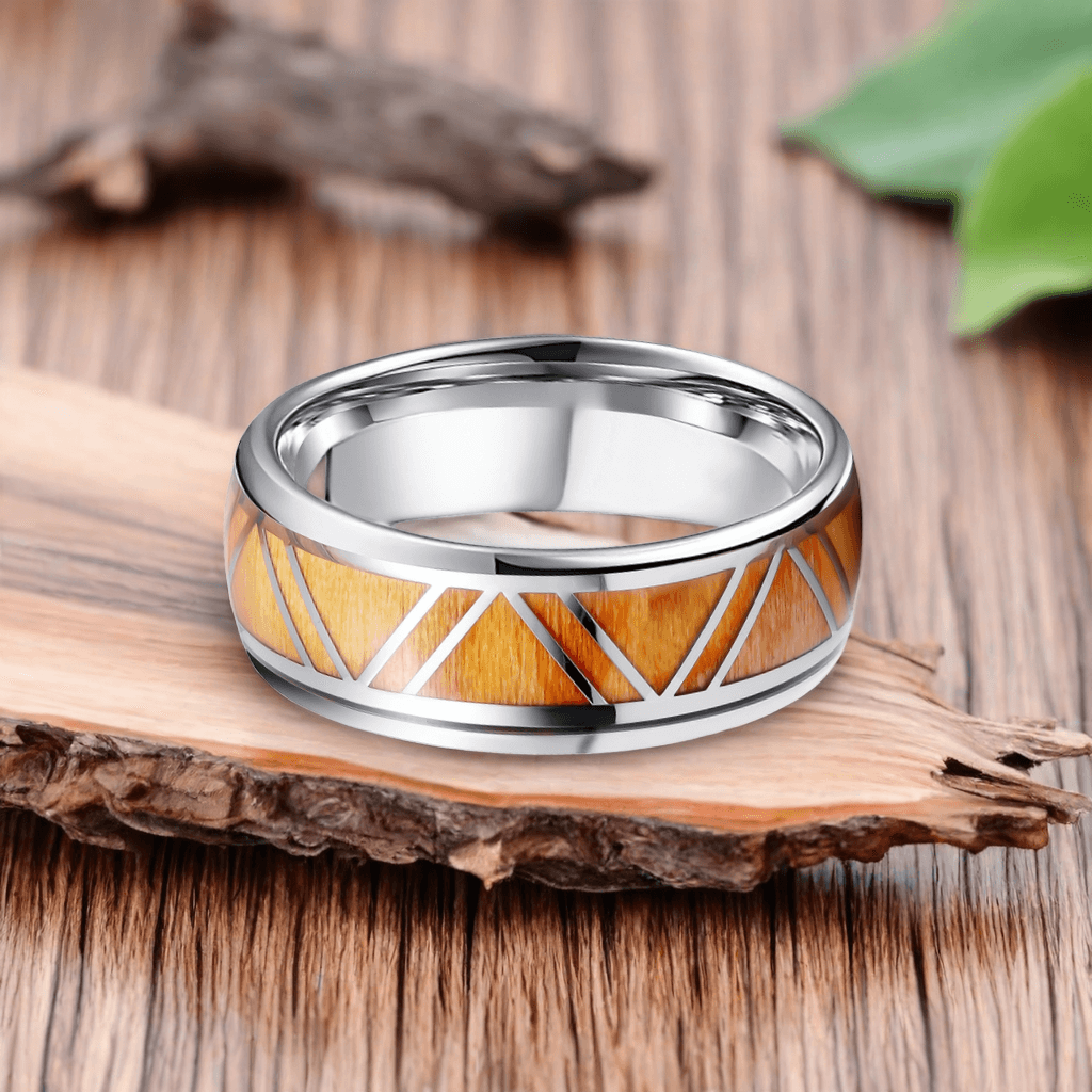 8mm Titanium Apricot Yellow Victory Wood Ring | Men's Wedding Bands