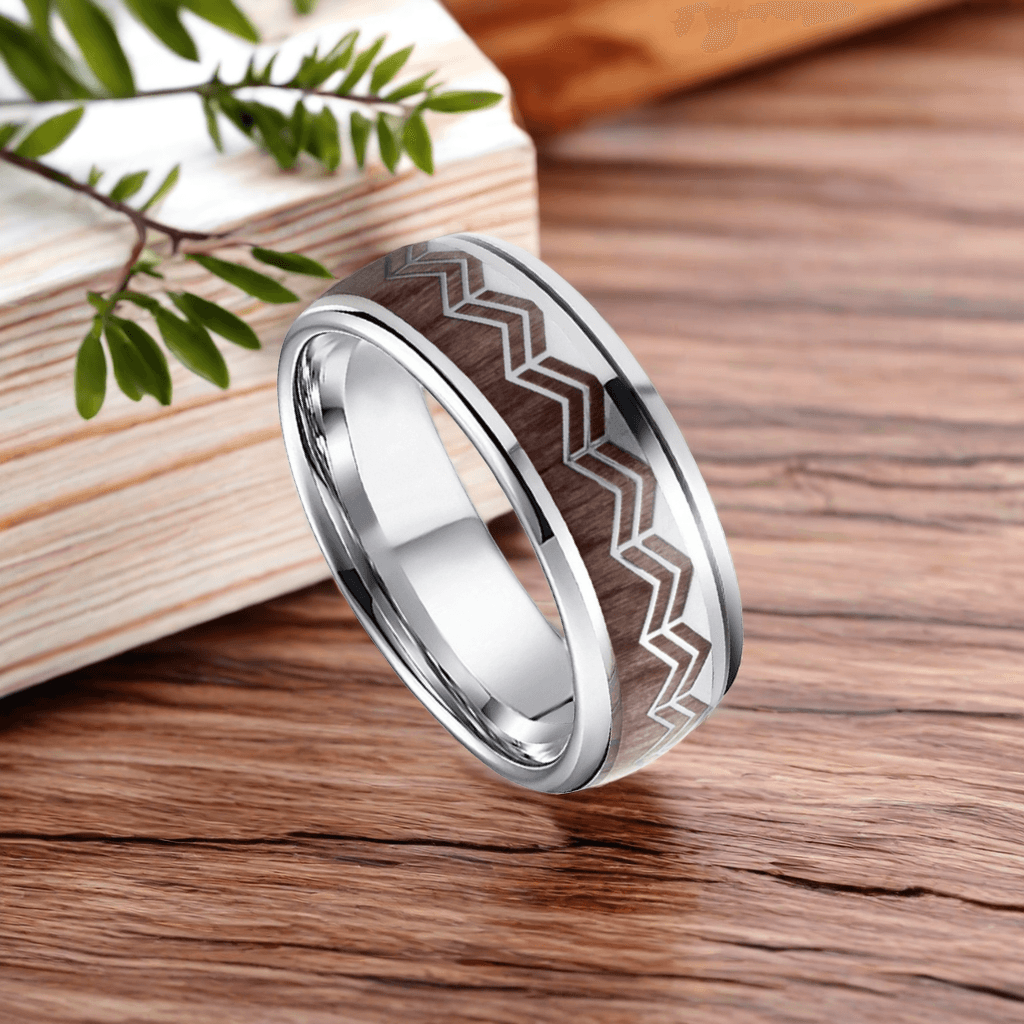 8mm Titanium Barrel Wood Wave Wood Ring | Men's Wedding Bands