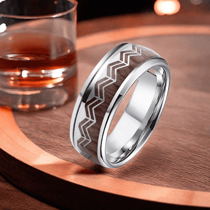 8mm Titanium Barrel Wood Wave Wood Ring | Men's Wedding Bands