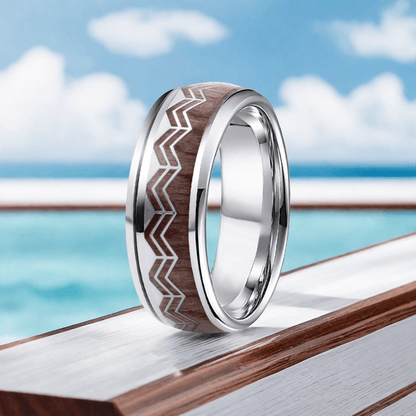 8mm Titanium Barrel Wood Wave Wood Ring | Men's Wedding Bands