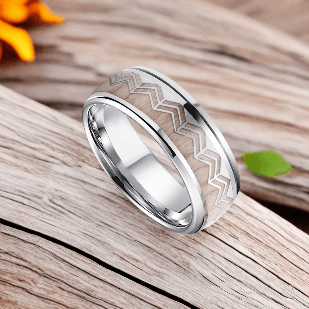 8mm Titanium Oak Wood Wave Wood Ring | Men's Wedding Bands