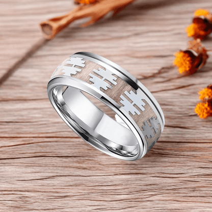 8mm Silver Titanium Oak Wood Tree Pattern Wood Ring | Men's Wedding Bands