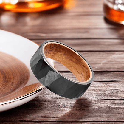 8mm Black Tungsten Rock Stone Nordic Wood Ring | Men's Wedding Bands