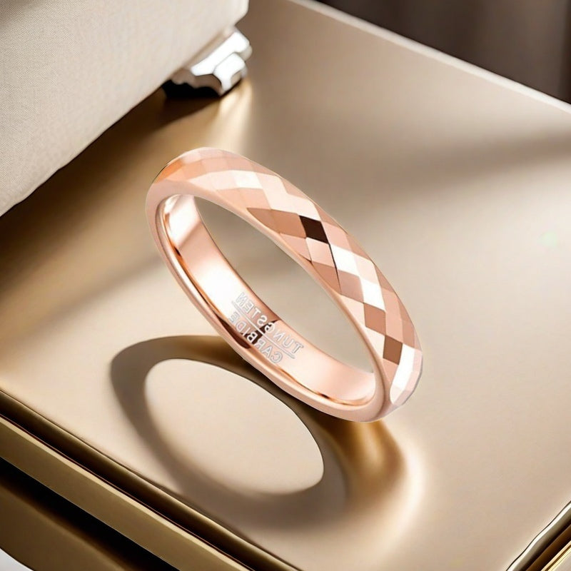 4mm Rose Gold Diamond-Cut Tungsten Carbide Ring