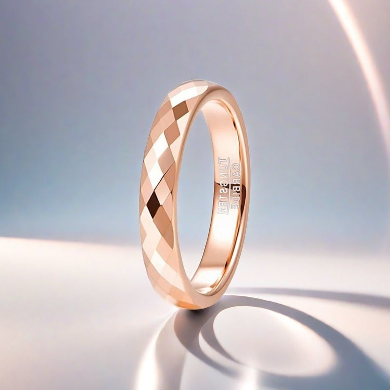 4mm Rose Gold Diamond-Cut Tungsten Carbide Ring