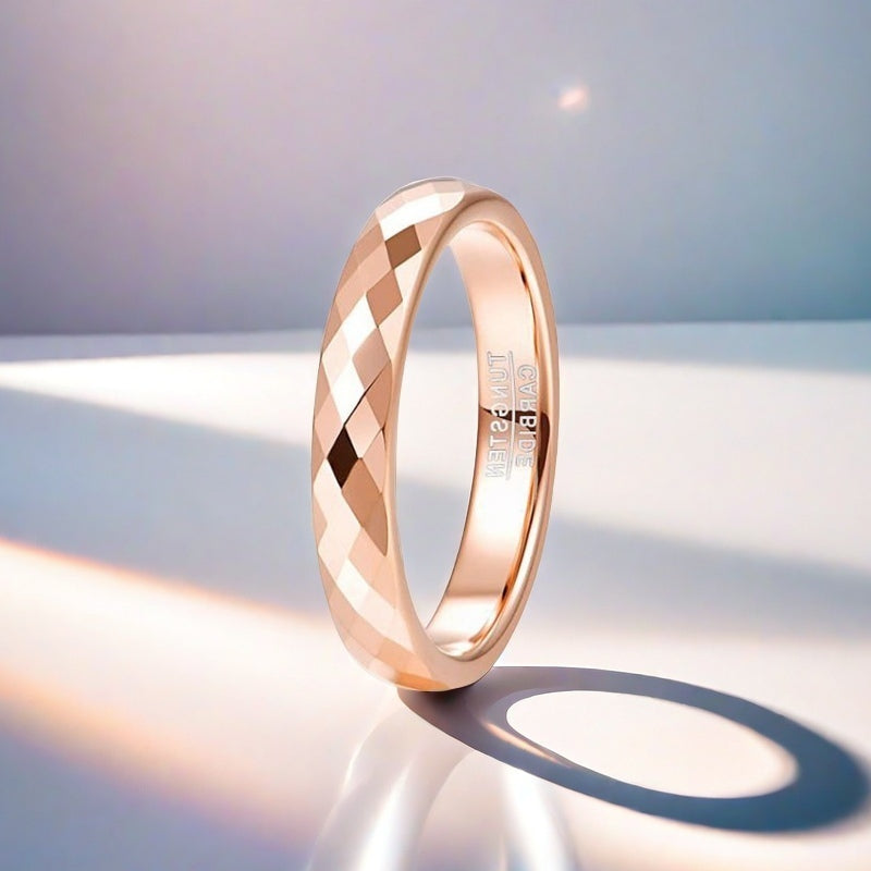 4mm Rose Gold Diamond-Cut Tungsten Carbide Ring