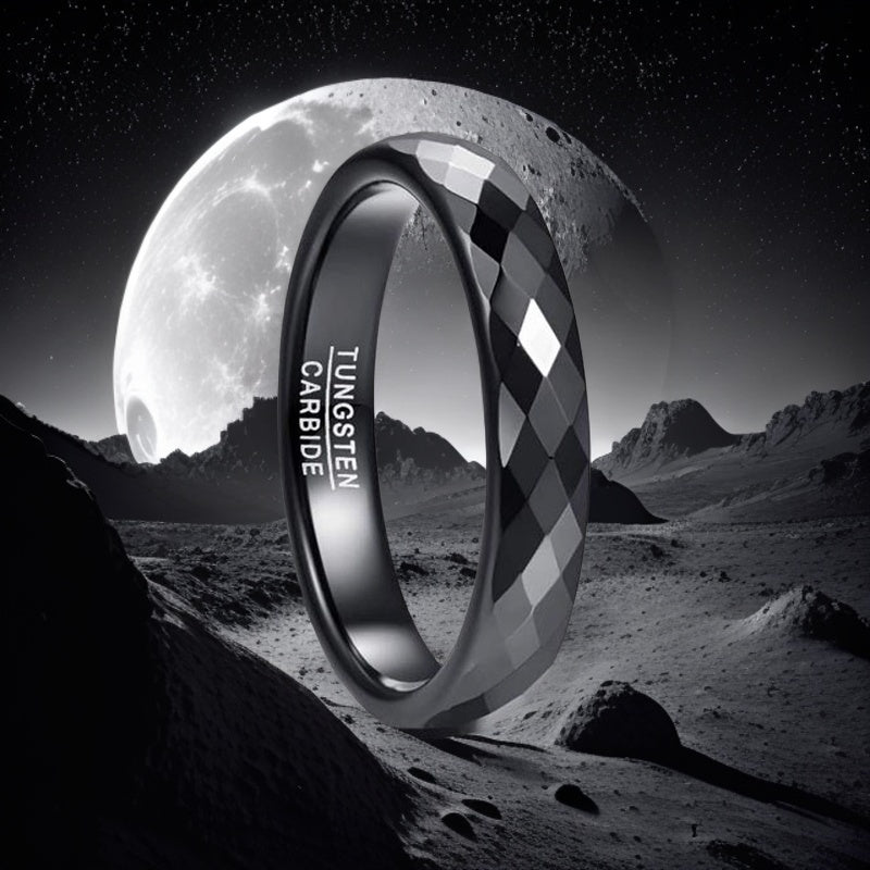 4mm Black Diamond-Cut Tungsten Carbide Ring