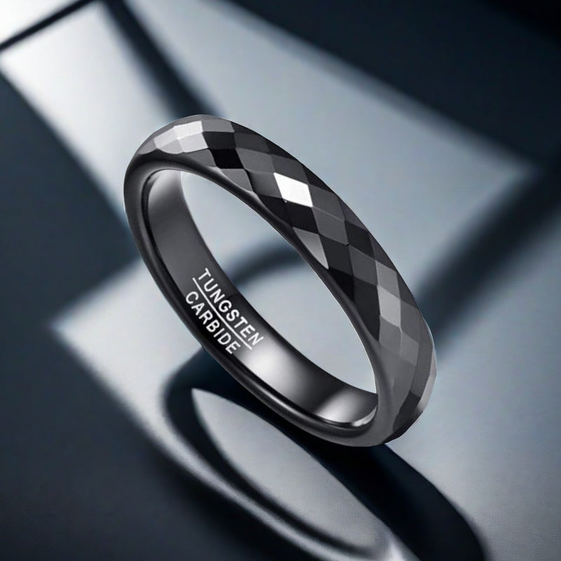 4mm Black Diamond-Cut Tungsten Carbide Ring