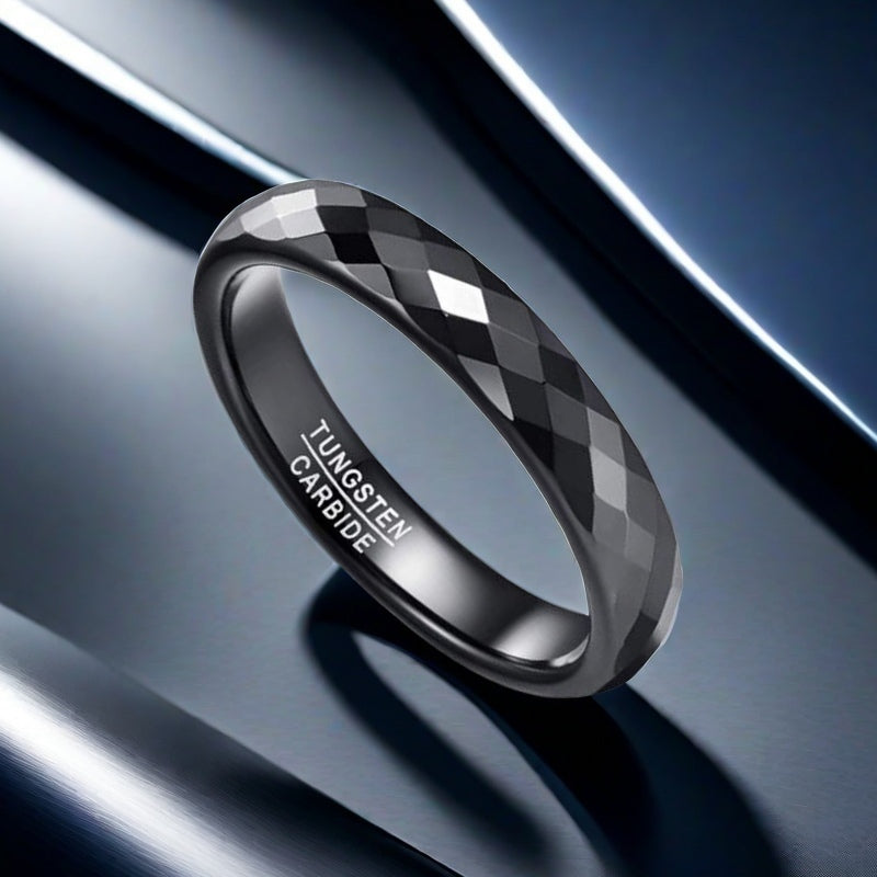 4mm Black Diamond-Cut Tungsten Carbide Ring