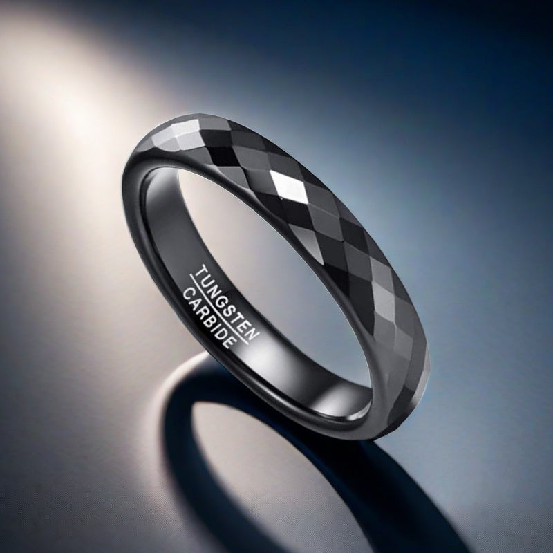 4mm Black Diamond-Cut Tungsten Carbide Ring