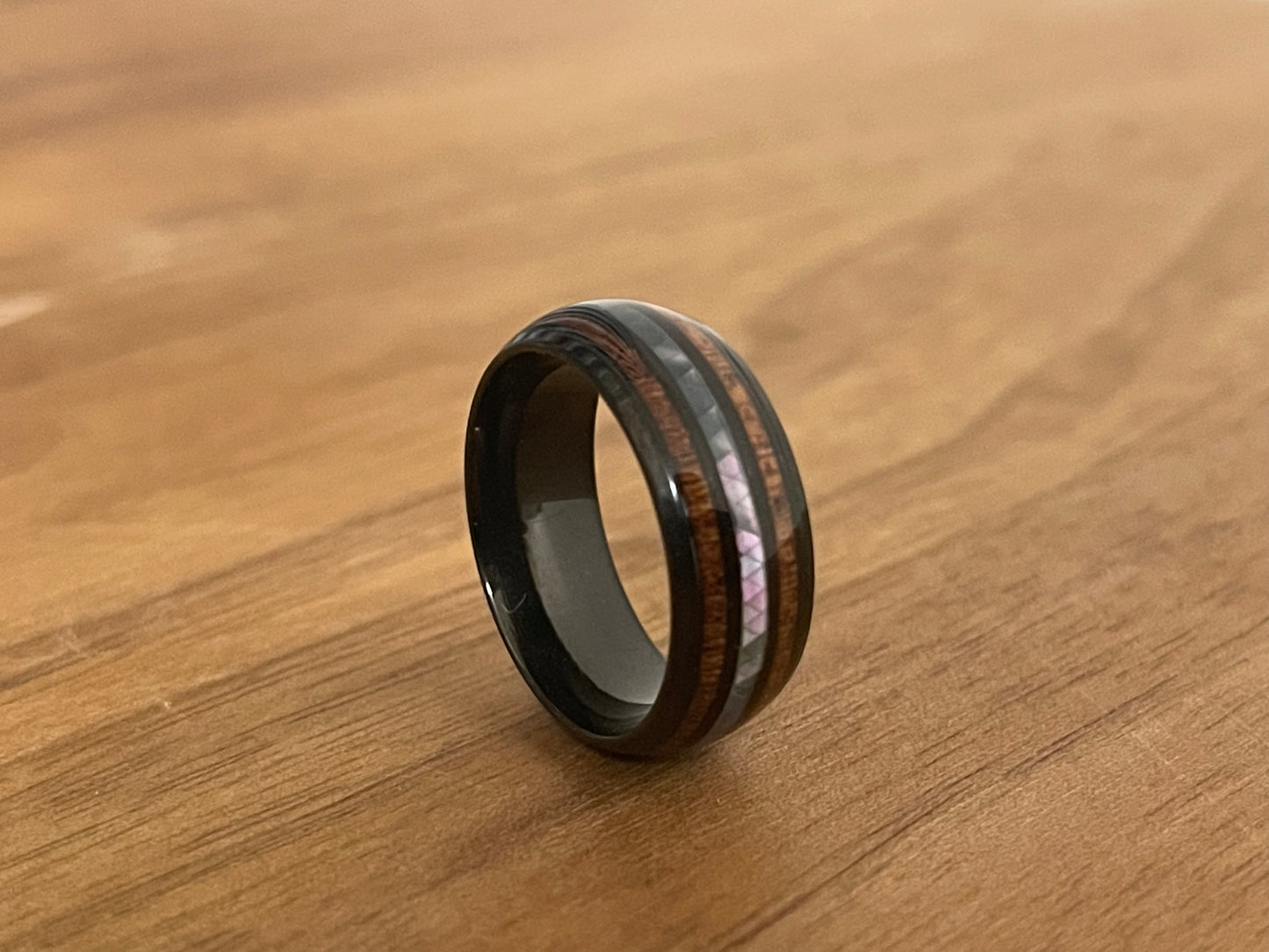 8mm Titanium Black Barrel Nordic Wood Ring Colorful Shells | Men's Wedding Band