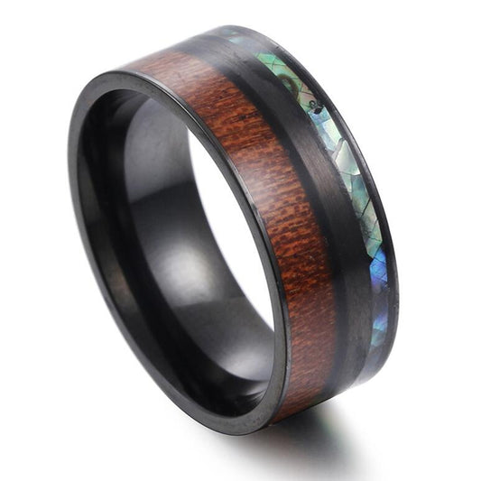 9mm Black Forest and Sea Nordic Wood Titanium Men's Ring