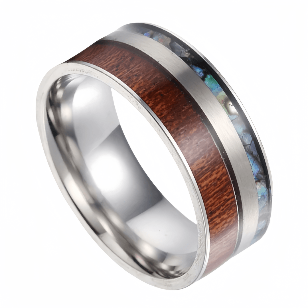 9mm Silver Forest and Sea Nordic Wood Titanium Men's Ring