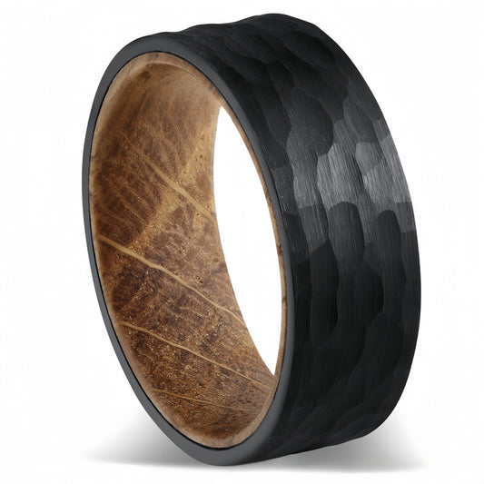 8mm Black Tungsten Hammer Nordic Wood Ring | Men's Wedding Bands