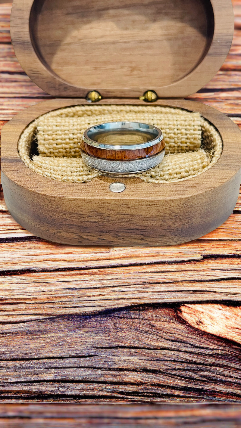 8mm Silver Brushed Domed Nordic Wood Ring | Men's Wedding Bands