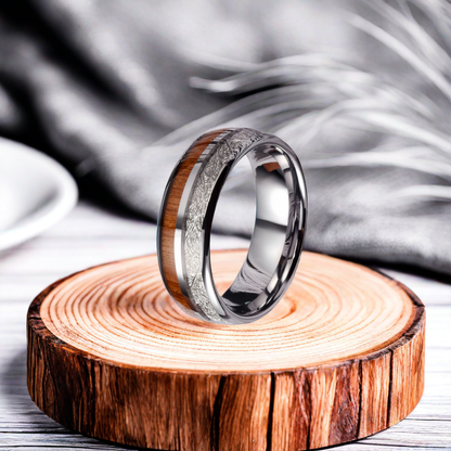 8mm Silver Brushed Domed Nordic Wood Ring | Men's Wedding Bands