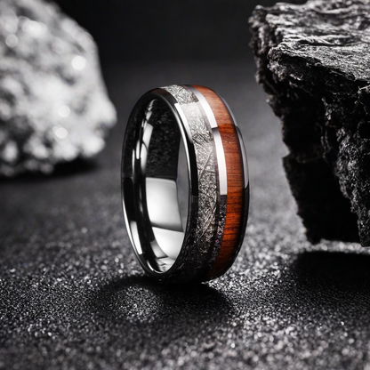 8mm Silver Brushed Domed Nordic Wood Ring | Men's Wedding Bands