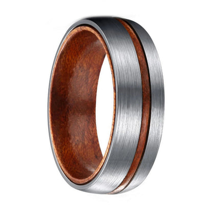 8mm Titanium inlaid Nordic Wood Silver Men's Ring