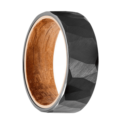 8mm Black Tungsten Rock Stone Nordic Wood Ring | Men's Wedding Bands