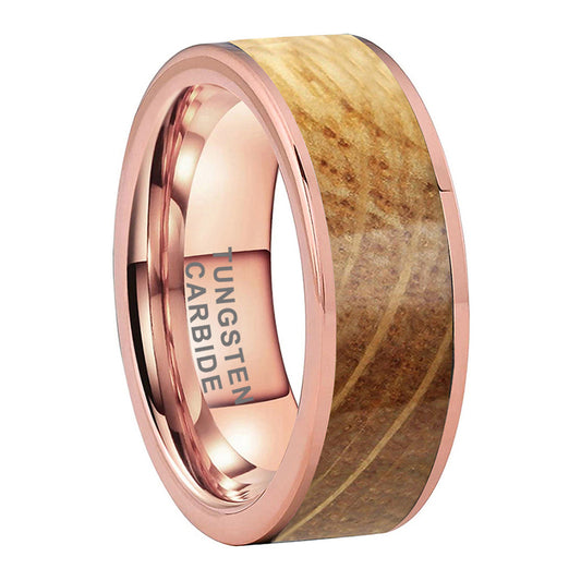 8mm Rose Gold Tungsten Nordic Wood Ring | Men's Wedding Bands