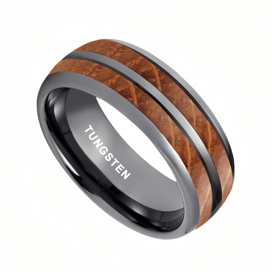 8mm Black Gray Tungsten Nordic Barrel Wood Ring | Men's Wedding Bands
