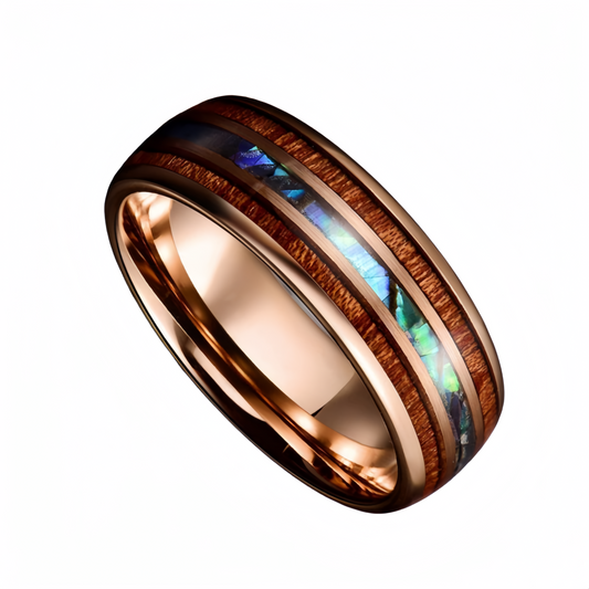 8mm Titanium Gold Barrel Nordic Wood Ring Colorful Shells | Men's Wedding Band