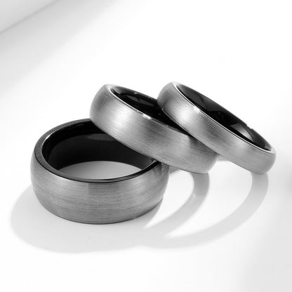 8mm Silver Tungsten Carbide Men's Ring Brushed Outer Side Industrial Metal Texture | Unique Men's Wedding Bands