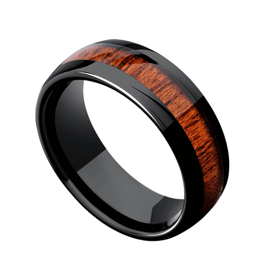 8mm Black Tungsten Domed Nordic Wood Ring | Men's Wedding Bands