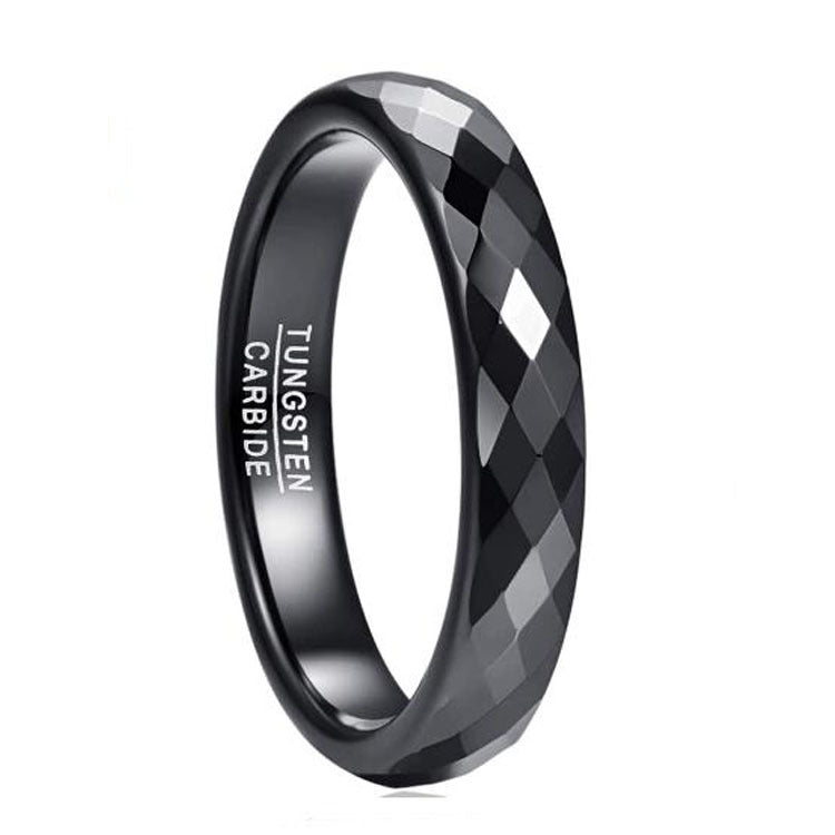 4mm Black Diamond-Cut Tungsten Carbide Ring