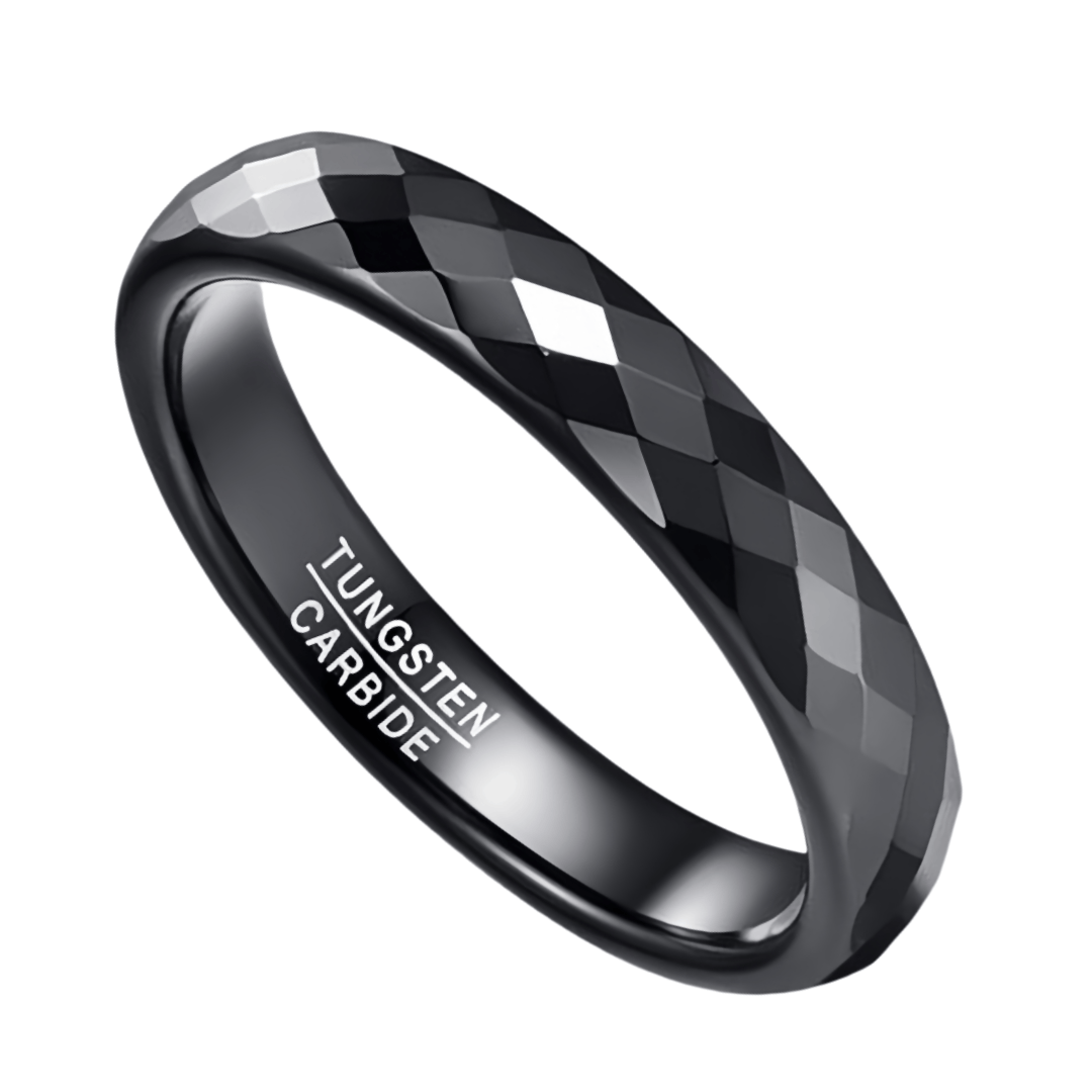 4mm Black Diamond-Cut Tungsten Carbide Ring