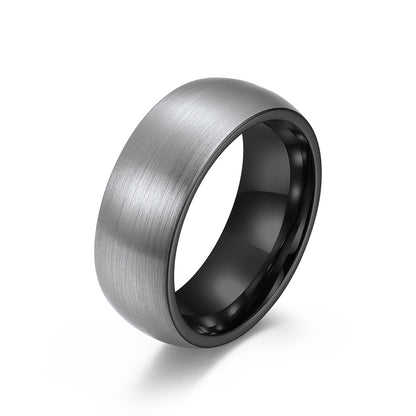 8mm Silver Tungsten Carbide Men's Ring Brushed Outer Side Industrial Metal Texture | Unique Men's Wedding Bands