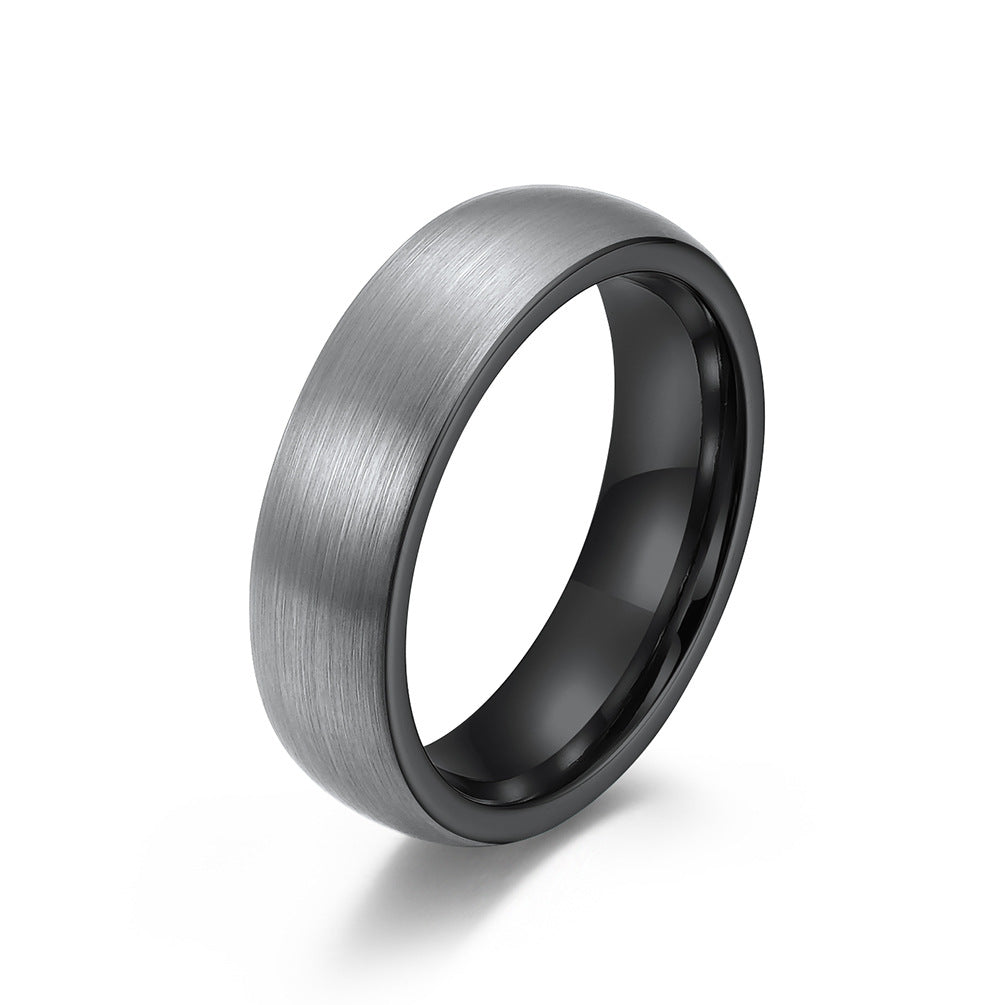 8mm Silver Tungsten Carbide Men's Ring Brushed Outer Side Industrial Metal Texture | Unique Men's Wedding Bands