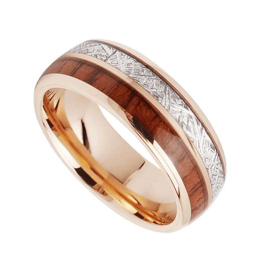 8mm Rose Gold Silver Brushed Tungsten Nordic Barrel Wood Ring | Men's Wedding Bands