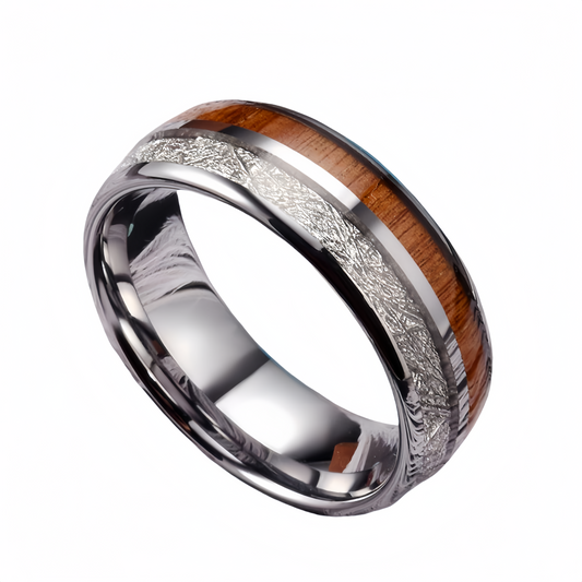 8mm Silver Brushed Domed Nordic Wood Ring | Men's Wedding Bands