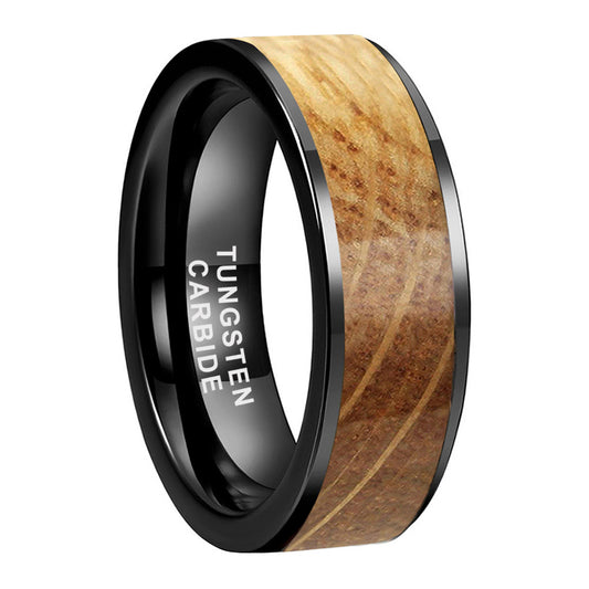 8mm Black Tungsten Smooth Edge Nordic Wood Ring | Men's Wedding Bands