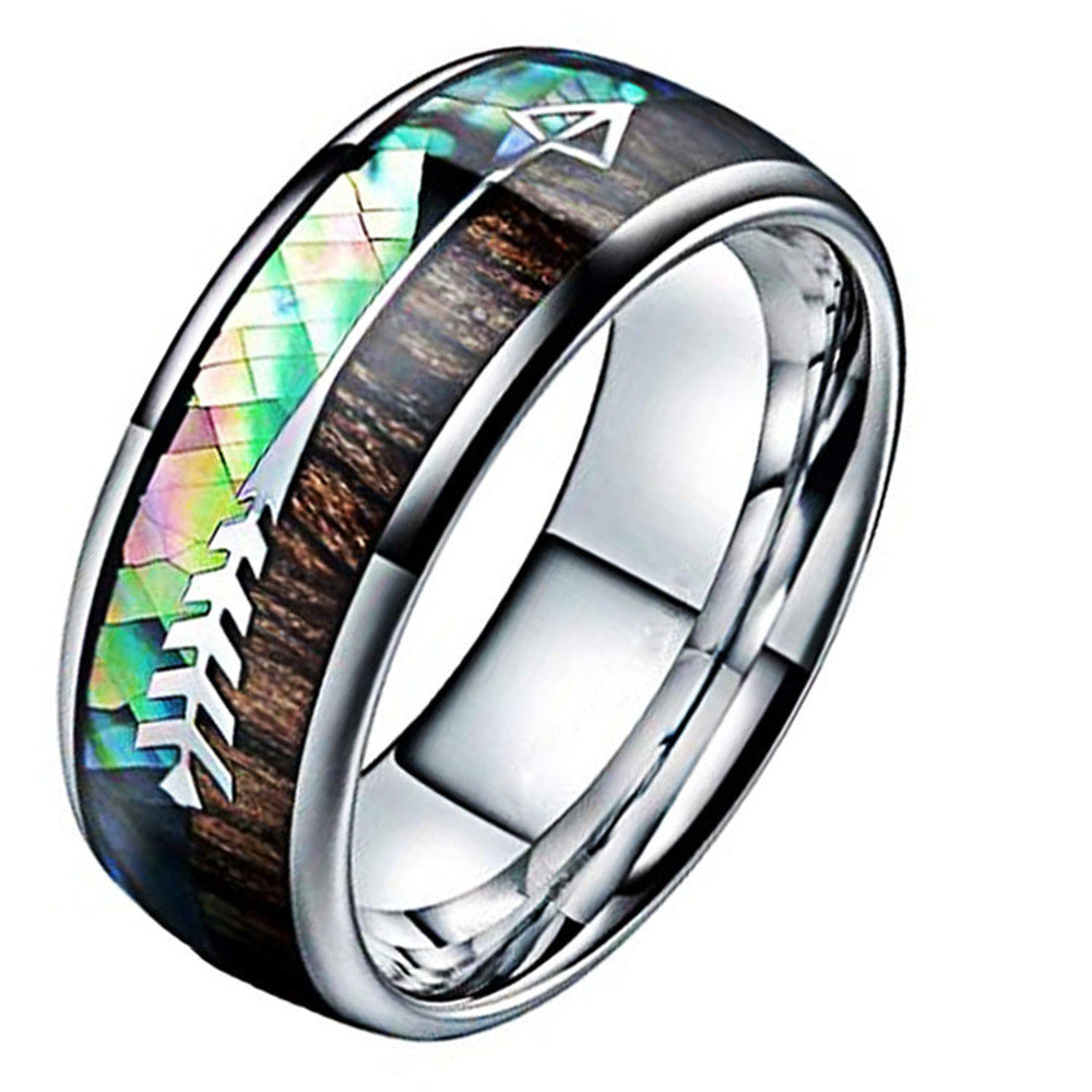 8mm Mellow Colorful Titanium Viking Fishbone Arrow Men’s Wood Ring | Gorpcore Fishing Bands