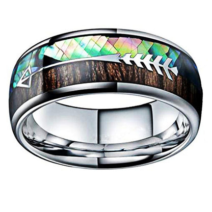 8mm Mellow Colorful Titanium Viking Fishbone Arrow Men’s Wood Ring | Gorpcore Fishing Bands