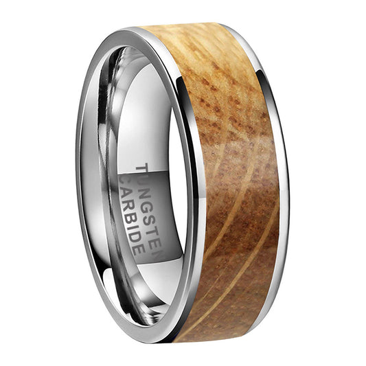 8mm Silver Tungsten Smooth Edge Nordic Wood Ring | Men's Wedding Bands
