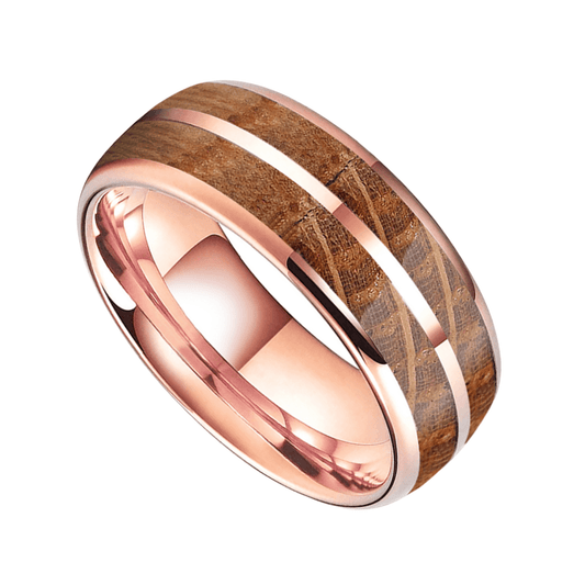 8mm Rose Gold Tungsten Nordic Barrel Wood Ring | Men's Wedding Bands