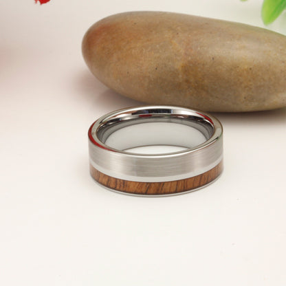 8mm Tungsten Silver Fluted Nordic Wood Ring | Men's Wedding Bands