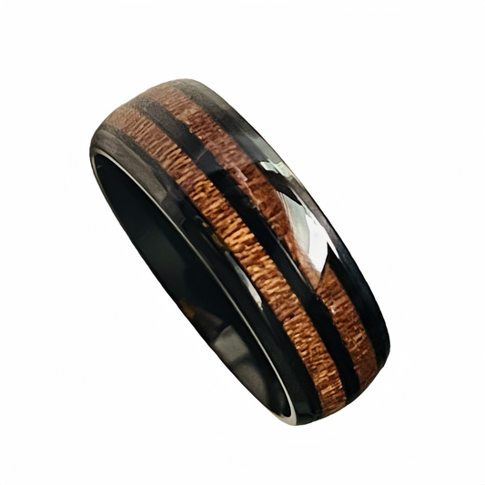 8mm Black Barrel Nordic Wood Ring | Men's Wooden Wedding Bands