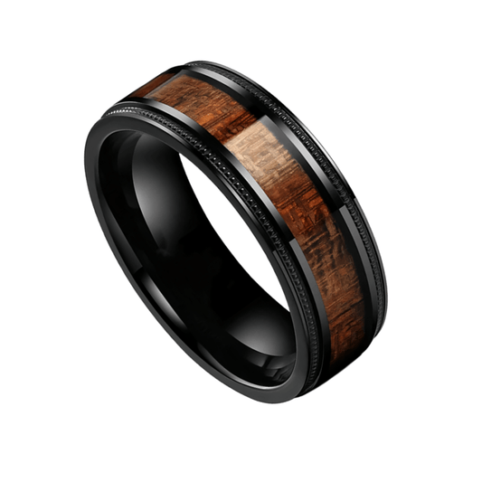 8mm Tungsten Black Gear Nordic Wood Ring | Men's Wedding Bands