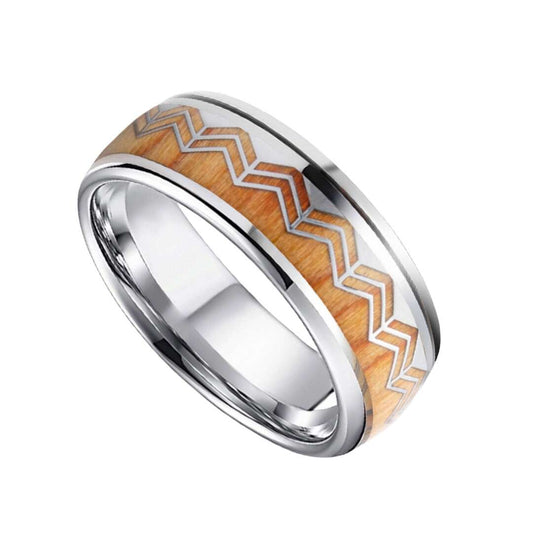 8mm Titanium Apricot Yellow Wave Wood Ring | Men's Wedding Bands