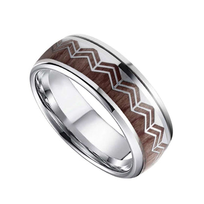 8mm Titanium Barrel Wood Wave Wood Ring | Men's Wedding Bands